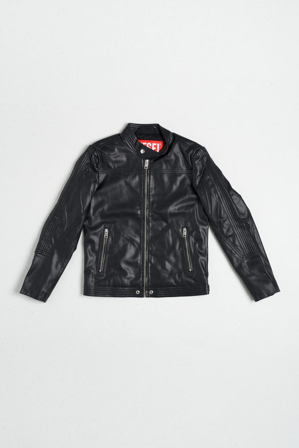Diesel Kid Black Faux Leather Biker Jacket for Boys - 1