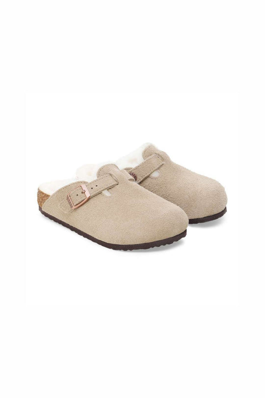 Birkenstock Boston Shearling Taupe Suede Grigio Unisex Bambini