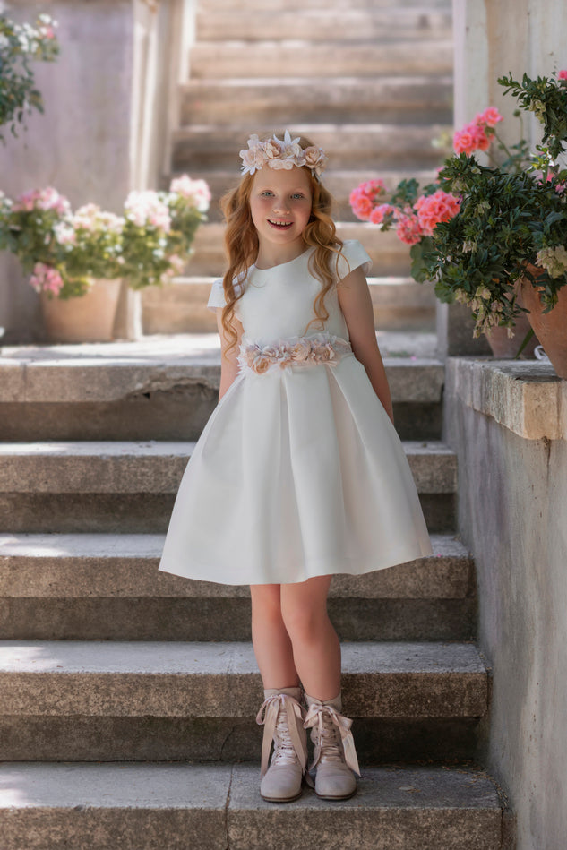 Mimilu' Vestito Cerimonia Mikado Bianco Bambina » Verdi Promesse