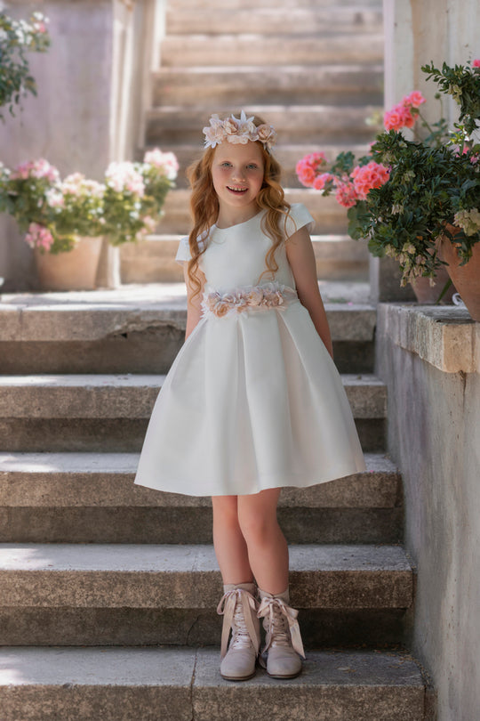 Mimilu' Vestito Cerimonia Mikado Bianco Bambina