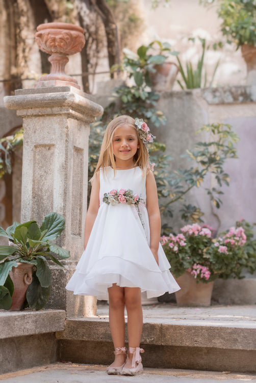 Mimilu' Vestito Cerimonia Crepe Bianco Bambina