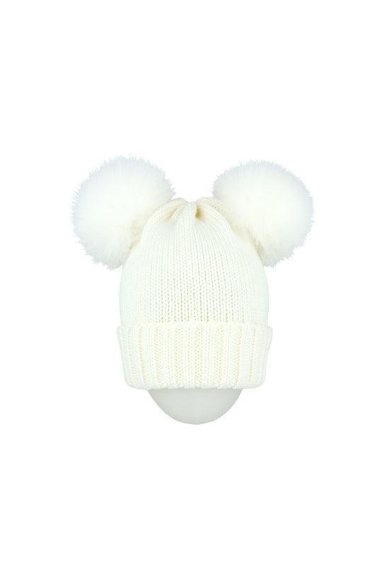 Regina Cuffia Due Pom Pelliccia Eco Bianco Donna