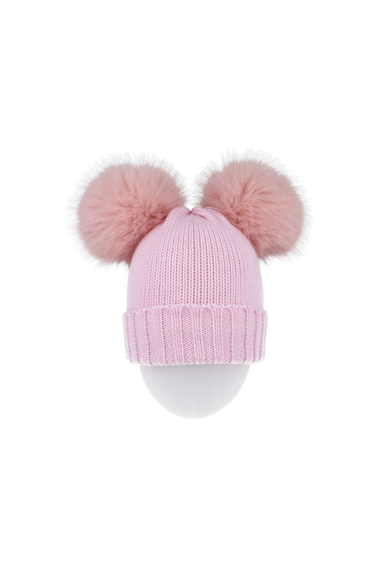 Regina Cuffia Due Pom Pelliccia Eco Rosa Donna