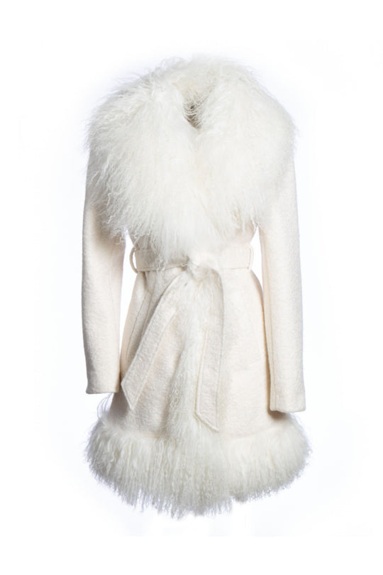 Regina Cappotto Medio Con Pelliccia Bianco Donna