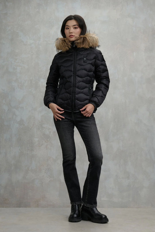 Blauer Piumino Cappuccio Pelliccia Donna