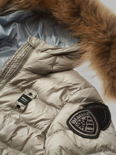 Blauer Piumino Capp. Con Pelliccia Blu Donna