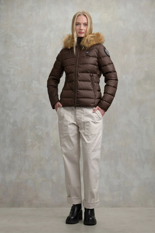 Blauer Piumino Cappuccio Pelliccia Donna