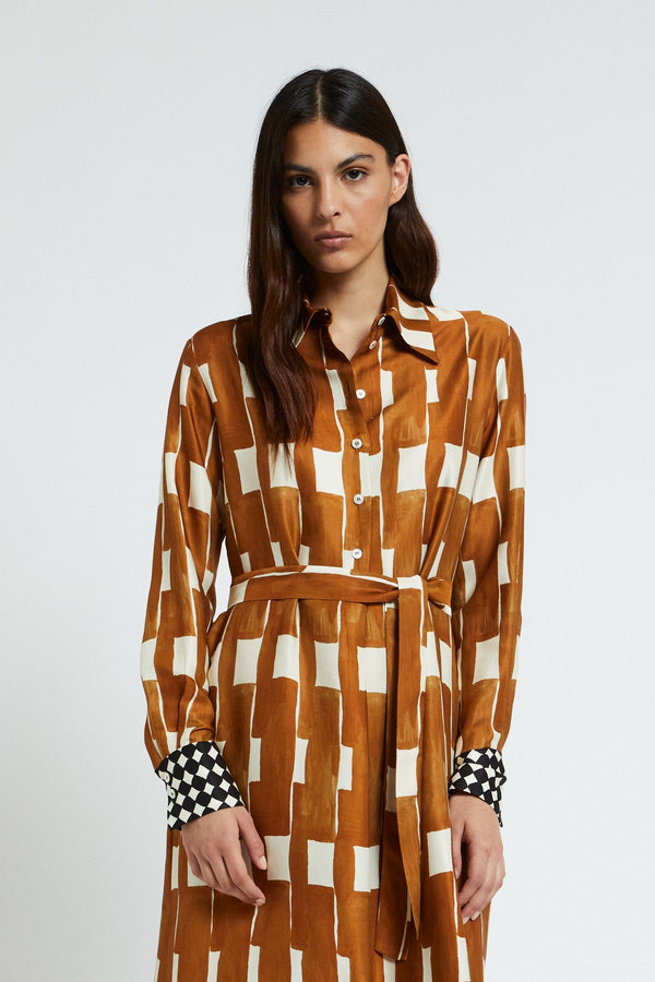 Ottod'ame Chemisier M/l Scacchi Marrone Donna - 2
