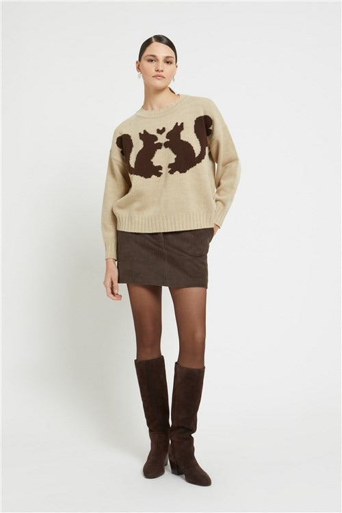 Ottod'ame Pull Girocollo Intarsio Naturale Donna - 2