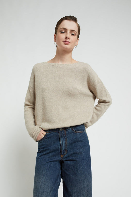 Ottod'ame Pull Girocollo Misto Lana Marrone Donna