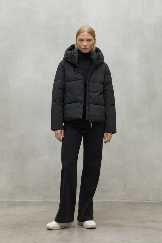 Ecoalf Ecopiumino Corto Con Cappuccio Nero Donna