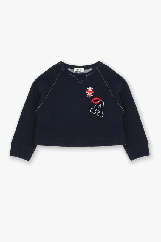 Dixie Felpa Girocollo Cropped Blu Bambina