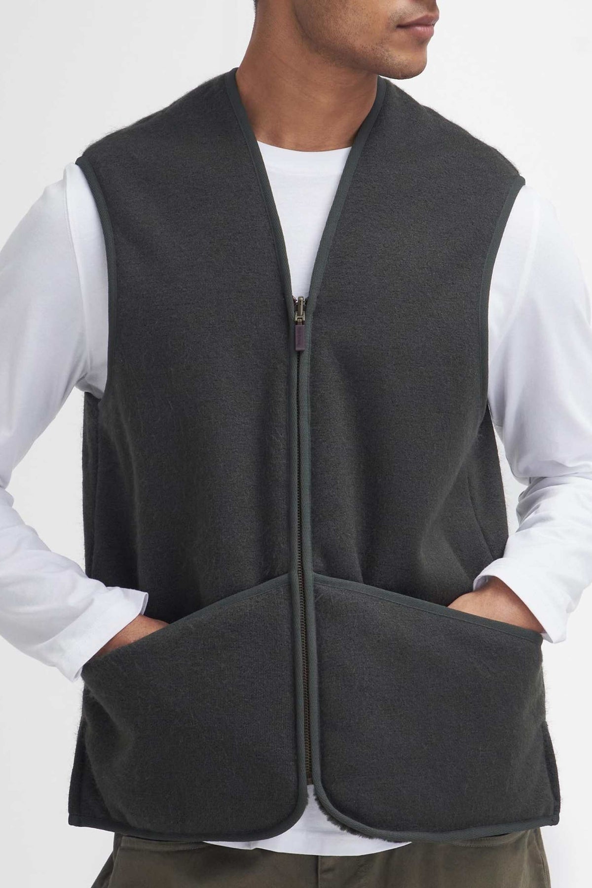 Barbour Warm Pile Waistcoat Zip Marrone Uomo - 3