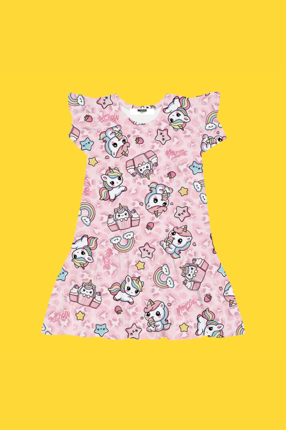 Mousse Abito Jersey Rouches Unicorno Rosa Bambina - 1