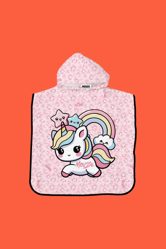 Mousse Poncho In Cinigli C/cappuccio Rosa Bambina