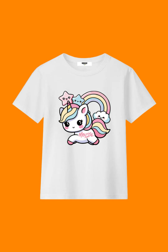 Mousse T-shirt Unicorno Mezza Manica Bianco Bambina