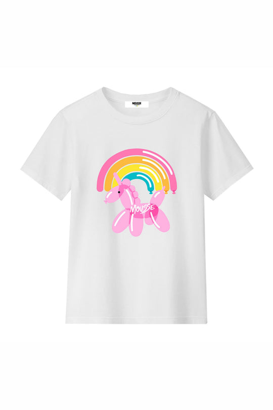 Mousse T-shirt Stampa Arcobaleno Bianco Bambina