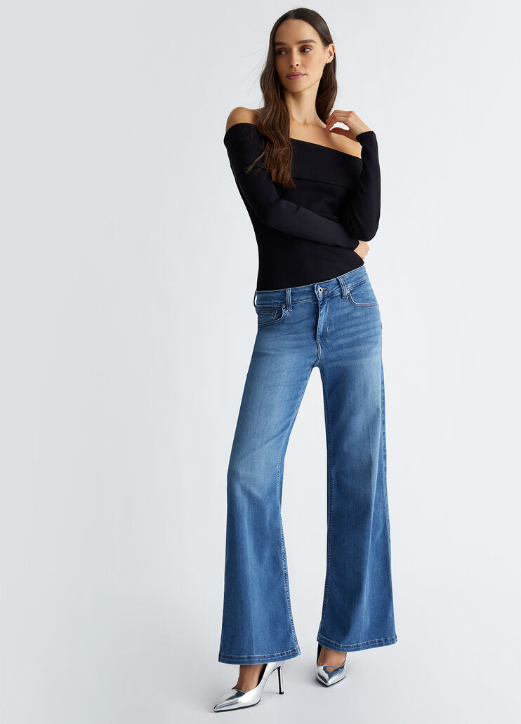 Liu Jo Denim Vita Alta Flare -palazzo Blu Donna - 4