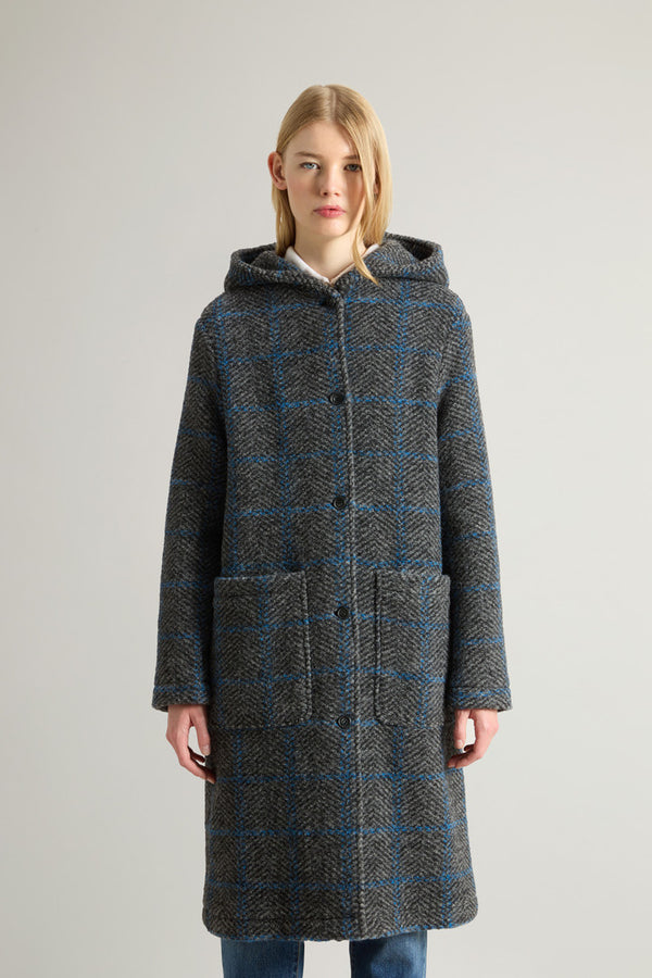 Woolrich Cappotto Lana Con Cappuccio Grigio Donna - 1