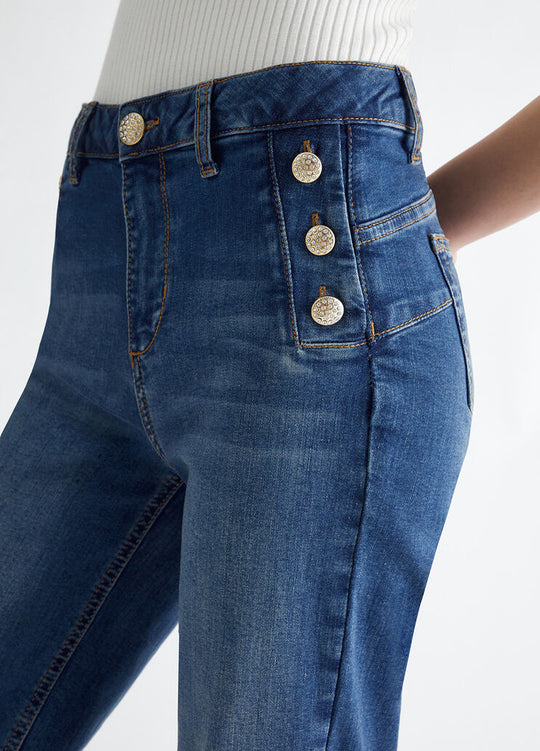 Liu Jo Pantalone Flare Bott. Gioiello Blu Donna