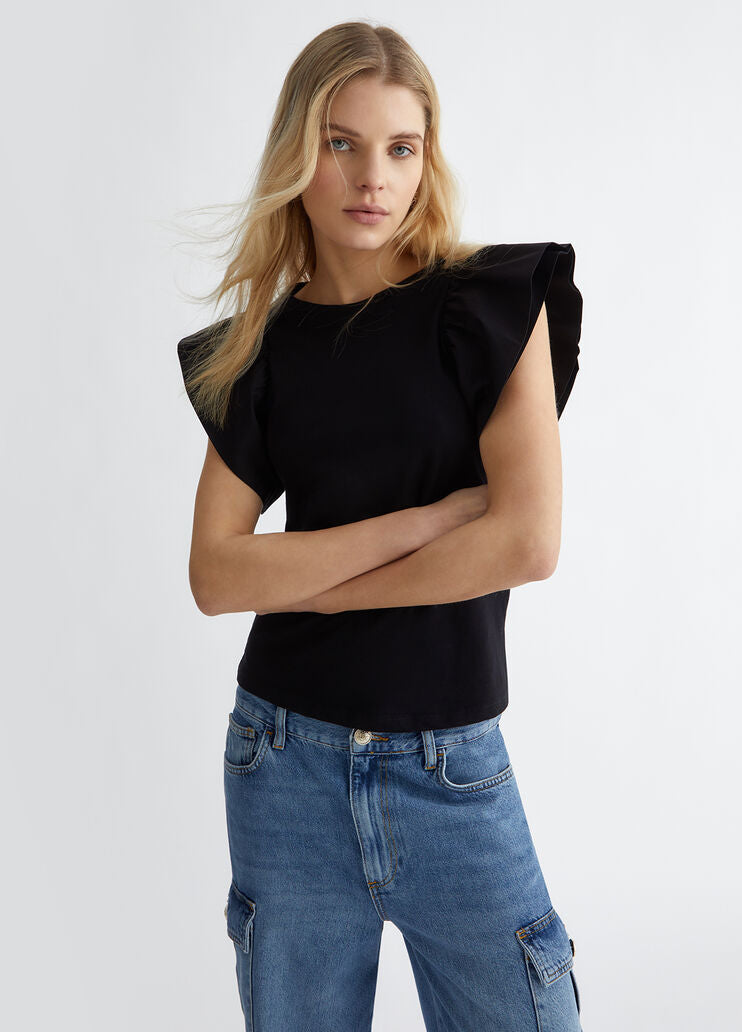 Liu Jo T-shirt Aletta In Popeline Nero Donna - 3