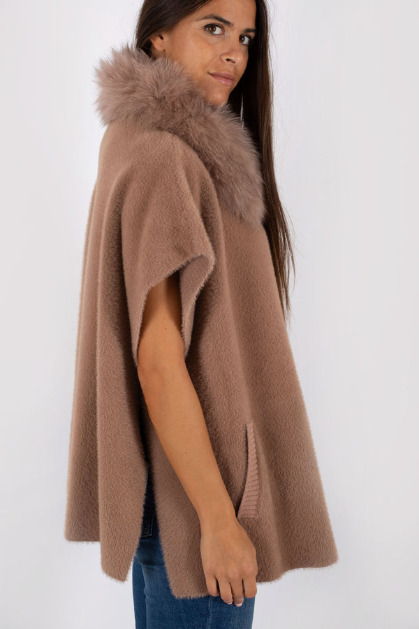 Regina Poncho Con Pelliccia Giallo Donna - 1