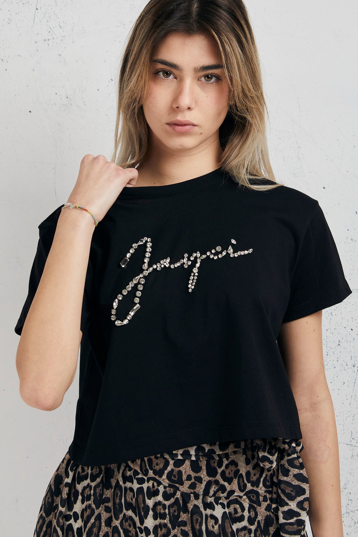 Jayci' T-shirt Crop In Jersey Nero Donna - 1