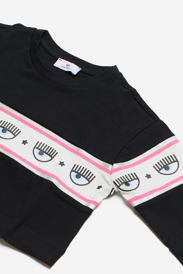 Chiara Ferragni T-shirt M/l Cropped Banda Logo Nero Bambina - 3
