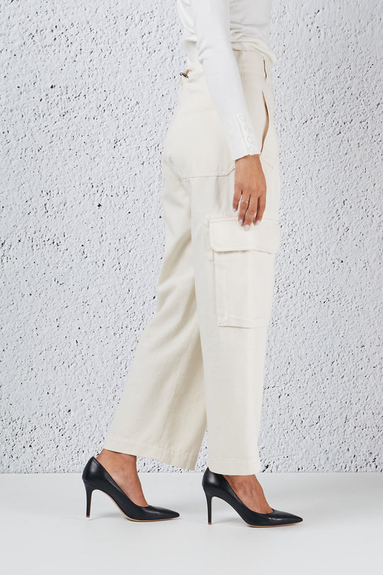 Weekend Pantalone Tasconato Gabardina Bianco Donna