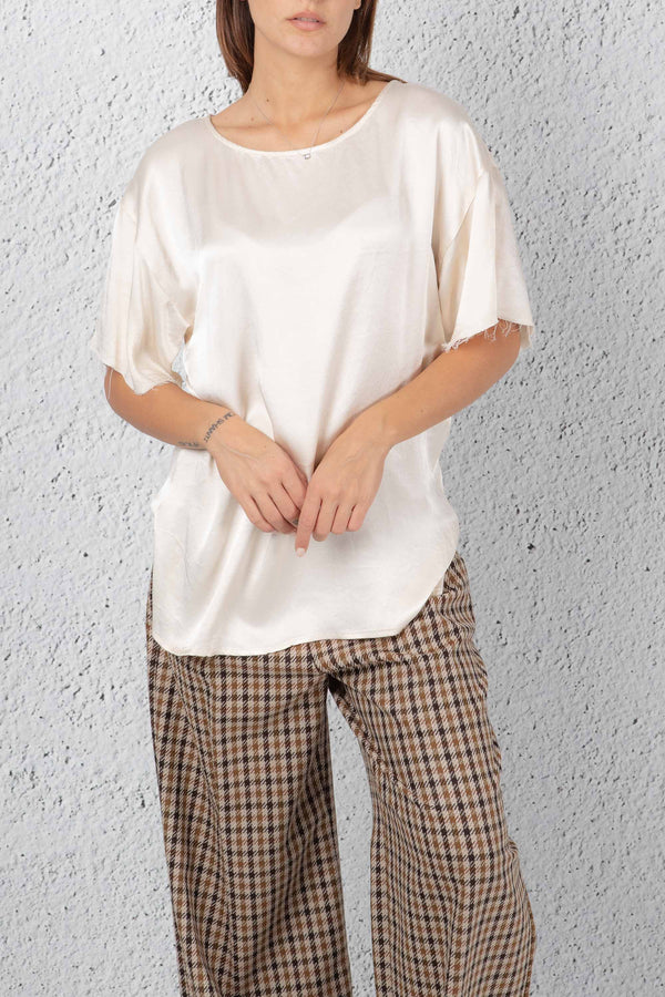 Maison Lydia Blusa Over In Raso Bianco Donna - 1