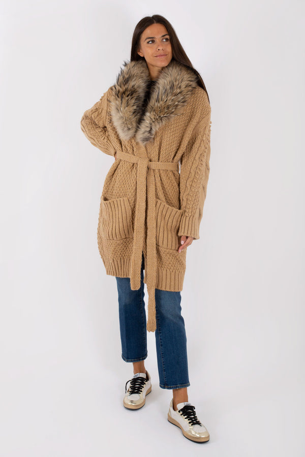 Regina Cardigan Trecce Collo Pelo Marrone Donna - 1