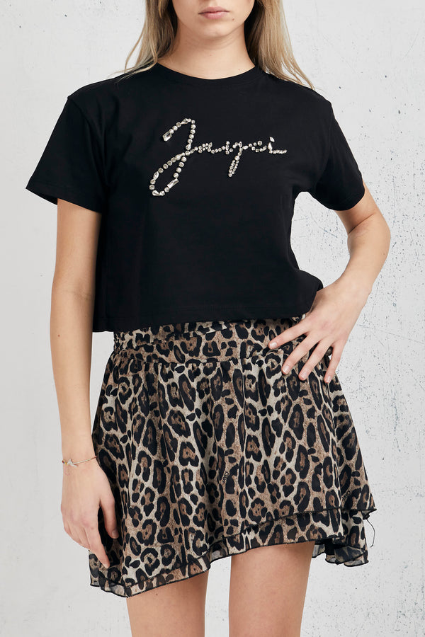 Jayci' T-shirt Crop In Jersey Nero Donna - 4