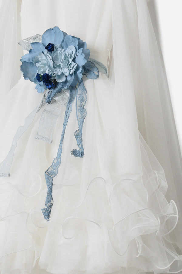 Mimilu' Abito Tulle Spalla Nuda Fiocco Bianco Bambina - 2