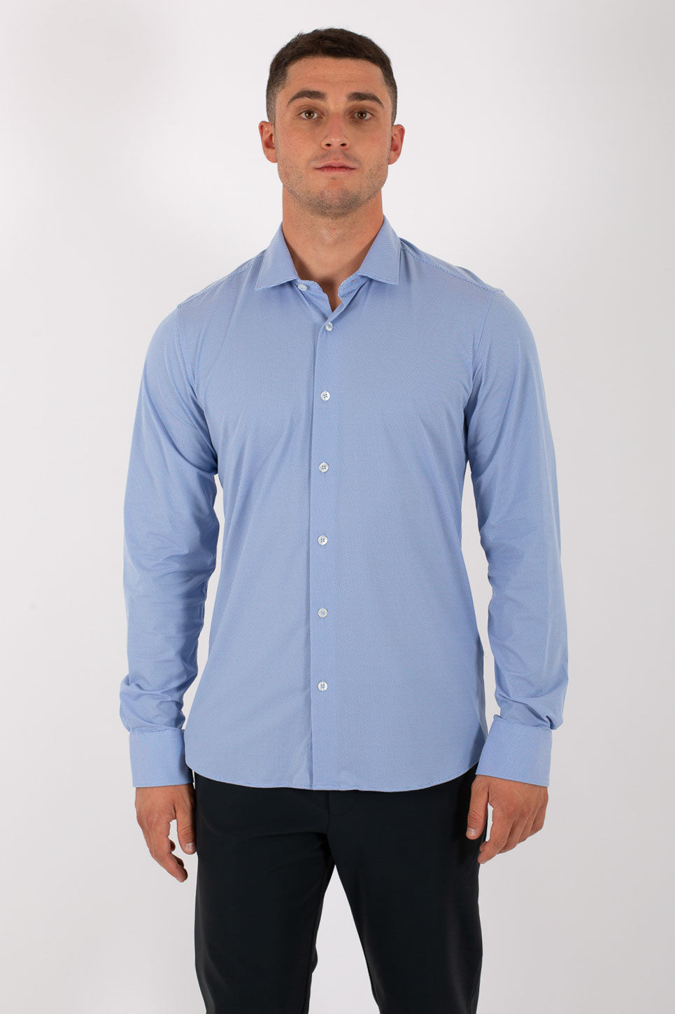 Rrd Oxford Jacquard Open Shirt Azzurro Uomo - 2