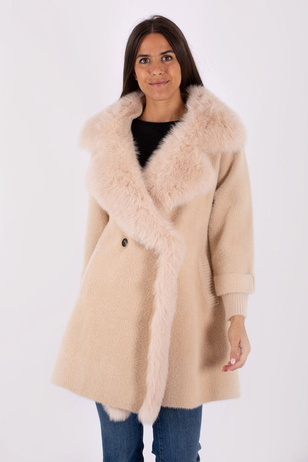 Regina Cappotto Tessuto Con Pelliccia Giallo Donna - 4