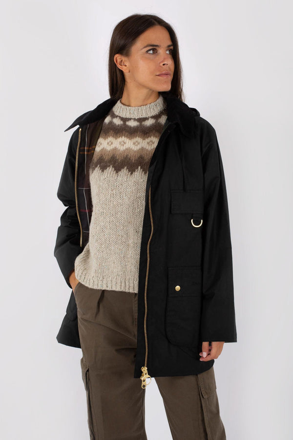 Barbour International Highclere Wax Zip Oro Nero Donna - 3