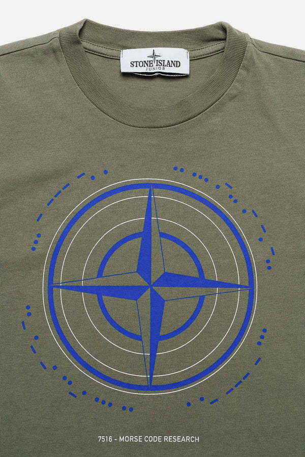 Stone Island T-shirt M/m Logo Radar Verde Bambino - 1