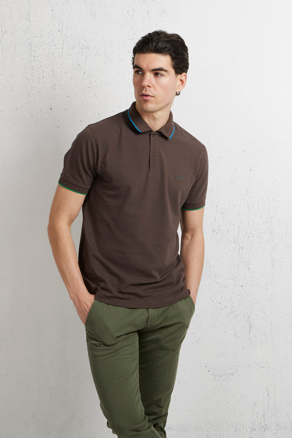 Sun 68 Polo Small Stripe On Collar El Marrone Uomo - 5