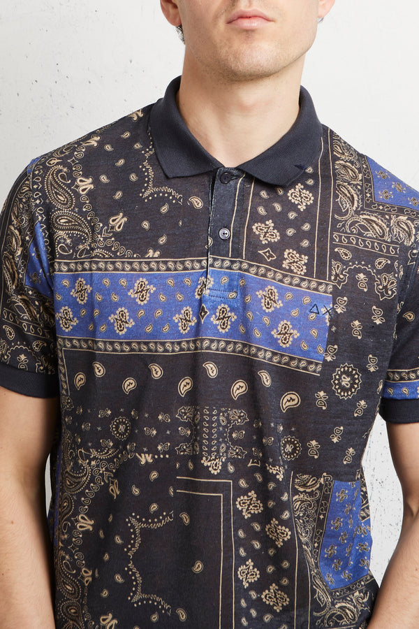 Sun 68 Polo Js Linen Print All Over Blu Uomo - 4