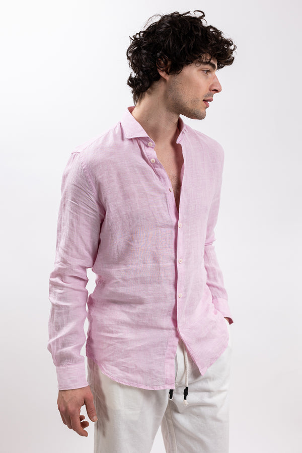 Philotinto Camicia Lino Tinto Filo Rosa Uomo - 1