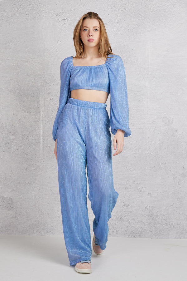 The Lulu' Pantalone Elasticato Azzurro Donna - 5