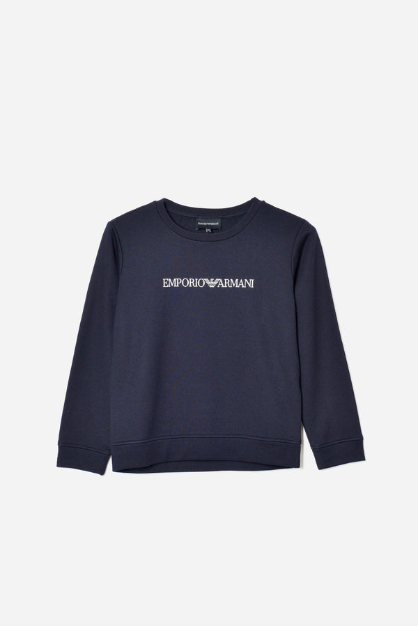 Emporio Armani Felpa Girocollo Scritta Dav. Blu Bambino - 1